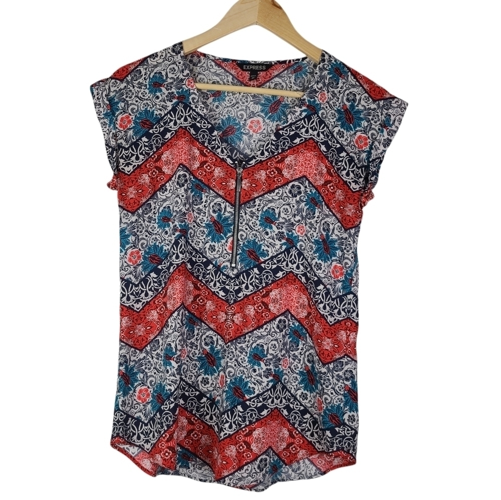 Express Multicolored Floral Print Cap Sleeve XS